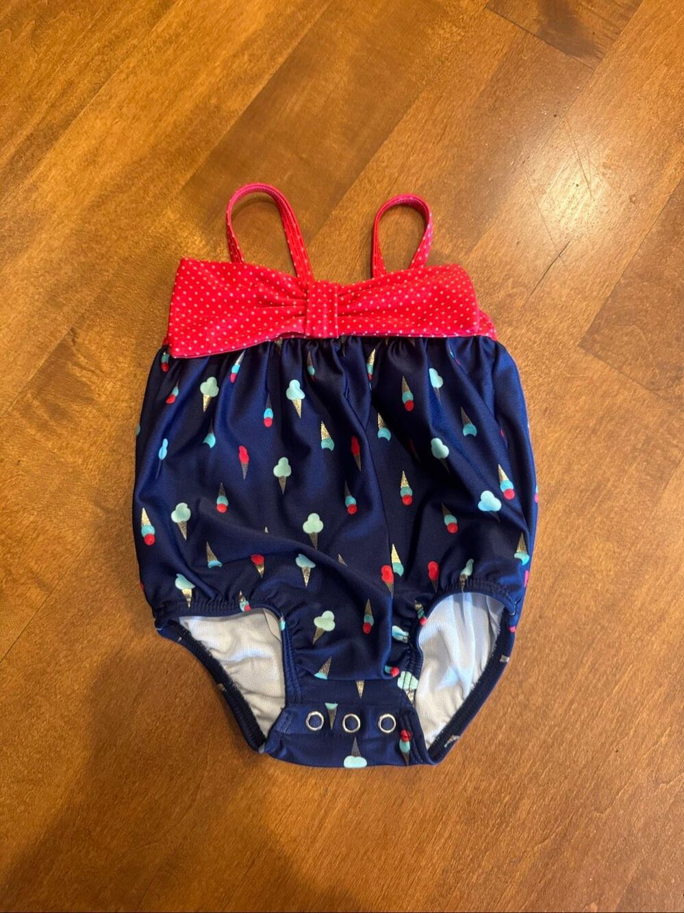 Baby Girls 3-6 Months Ice Cream Print Bow One-Piece Swimsuit